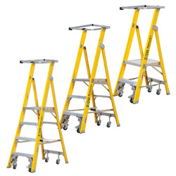 Fibreglass Mobile Platform Ladders (with Castors & Safety Gate)